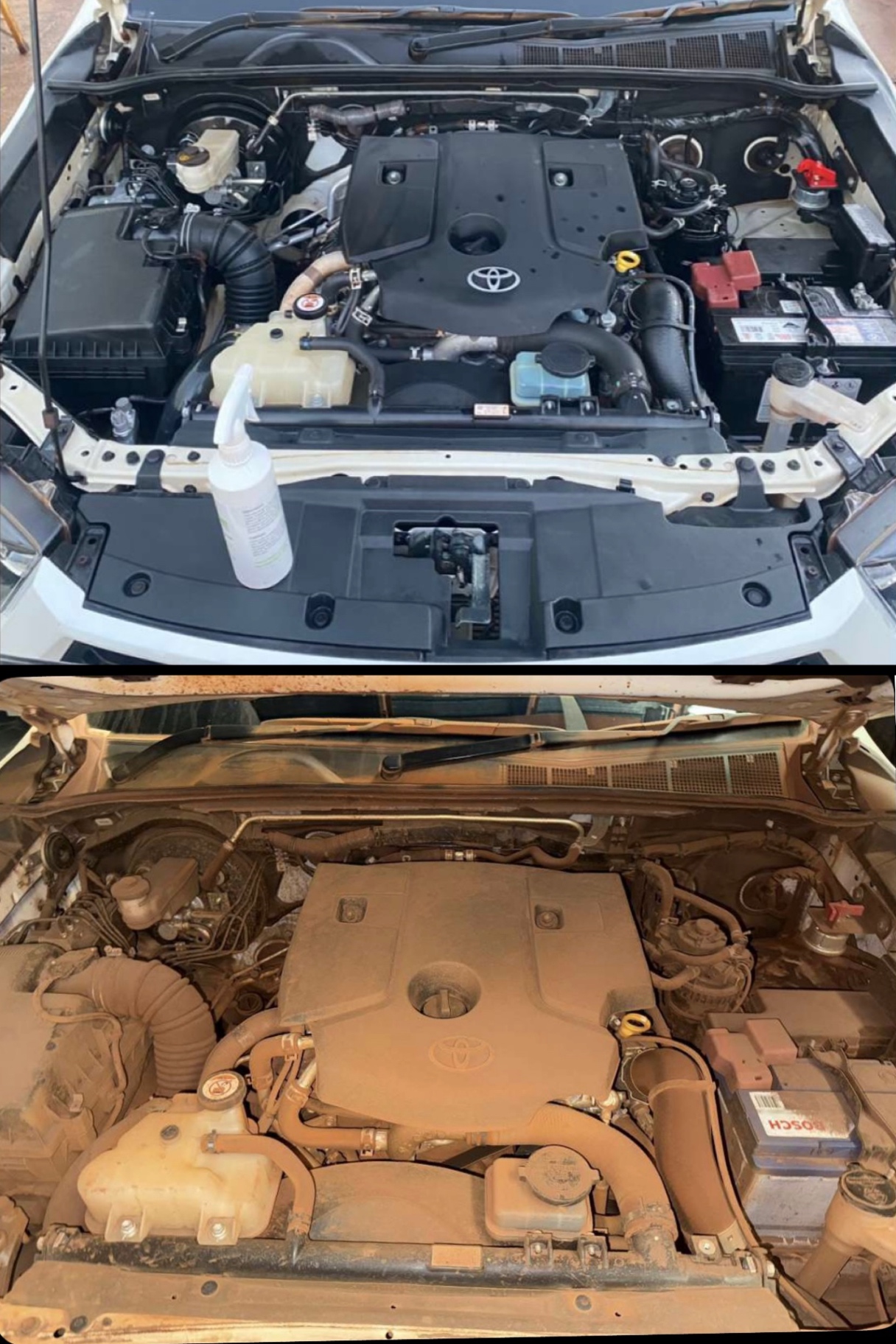 Hilux engine bay before and after